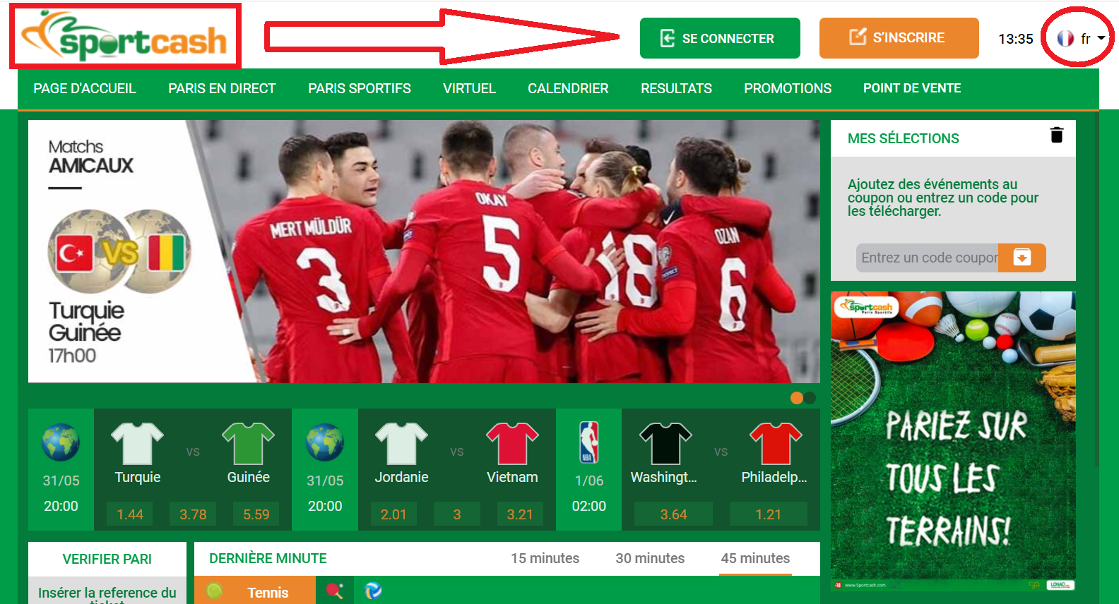 Le inscription Sportcash Couvrir